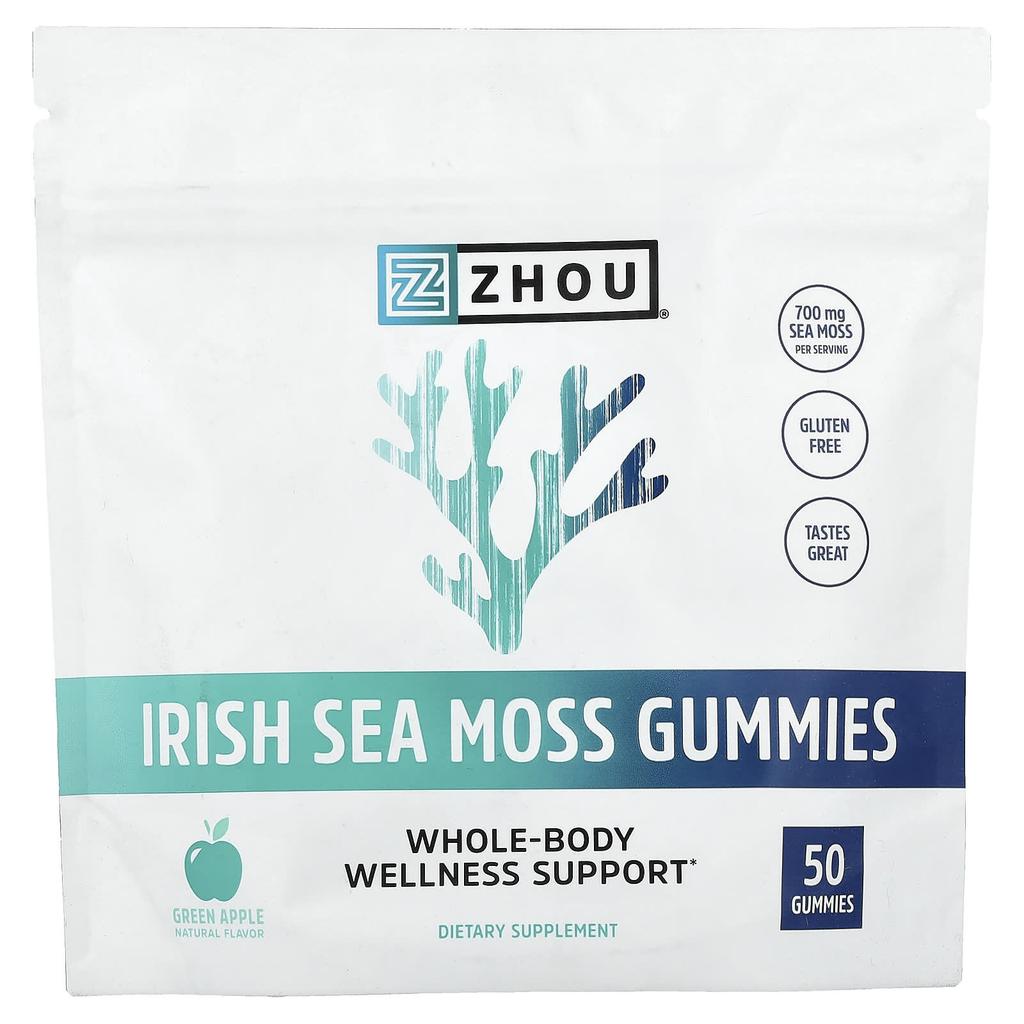 Zhou Nutrition, Irish Sea Moss Gummies, Green Apple, 50 Gummies (350mg per Gummie)