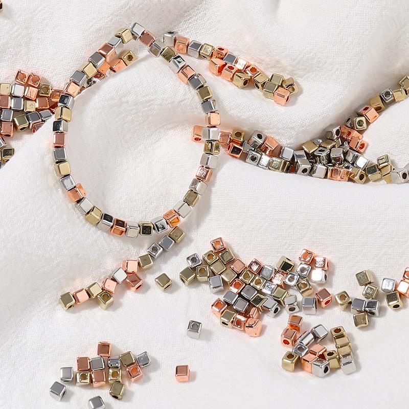 200-500 Pcs CCB Square Beads Hole 1/1.2mm Loose Spacer Rhodium Bead Charm Women Diy Jewelry Bracelets Necklace Finding Supplies
