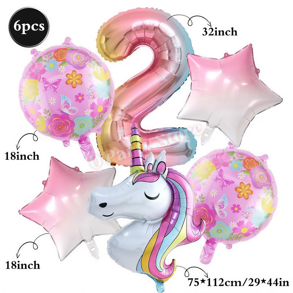 Rainbow Unicorn Aluminum Balloon Girls Birthday Party Decoration Gradient Number Balloon Party Decor Supplies Baby Shower Globos