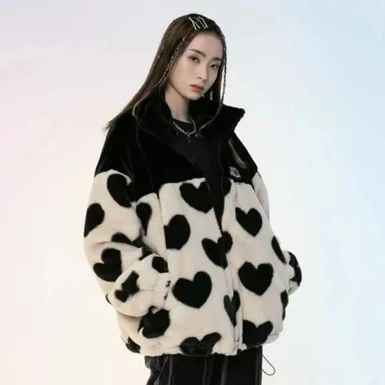 Winter Love Women's Plush Faux Fur Hooded Coat - Korean Style Loose Fit Jacket