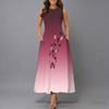 Women Loose Sleeveless Round Neck Dress Elegant Watercolor Floral Branches Calf Length Gown
