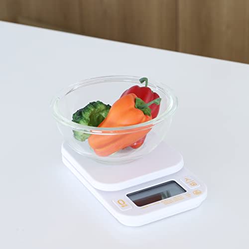 PEARL METAL Digital Kitchen Scale, 2.0 Kg Capacity, 0.1 G Increments, HAKARI D-6468, White