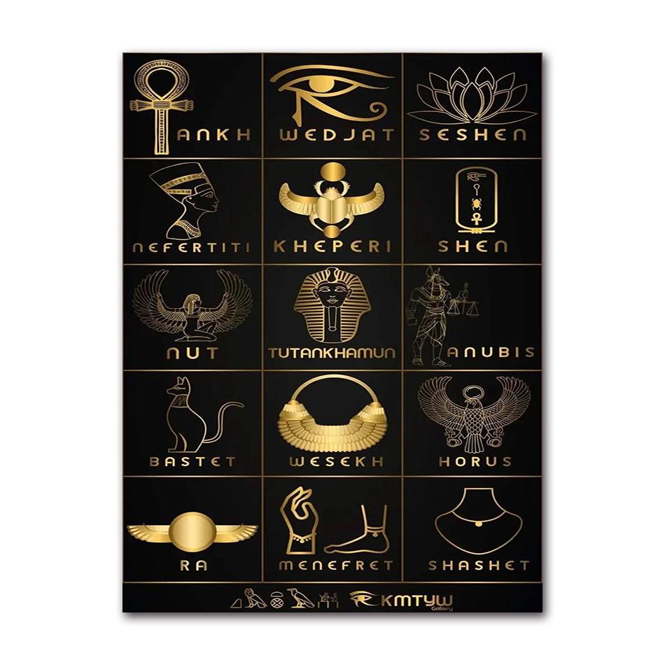 Egyptian Pharaoh Canvas Poster, Black & Gold Ancient Egypt Wall Art for Living Room Decor
