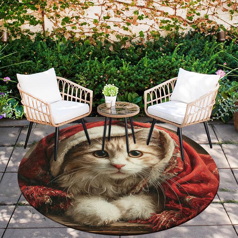 Christmas Cat pattern round rug,Carpet Rug for Living Room Bedroom Playroom ,Non-slip Floor Mat,Holiday Gifts and Birthday Gifts.