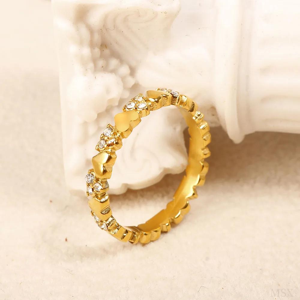 Anello Minimalista in Acciaio Inossidabile a Forma di Cuore Amore Vuoto per Donne Anelli con Zirconi Intarsiati Colore Oro Impermeabile Gioielli Moda Romantica