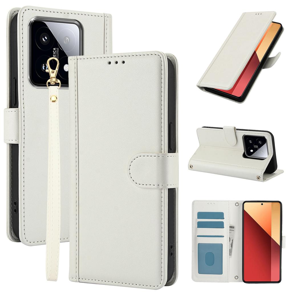 For Xiaomi 14T Case PU Leather Stand View Phone Wallet Cover with Shoulder Strap