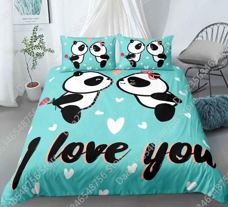 New Panda Bedding Set Single Twin Full Queen King Size Cartoon Animals Bed Set Aldult Kid Bedroom Duvetcover Sets 3D Anime 043