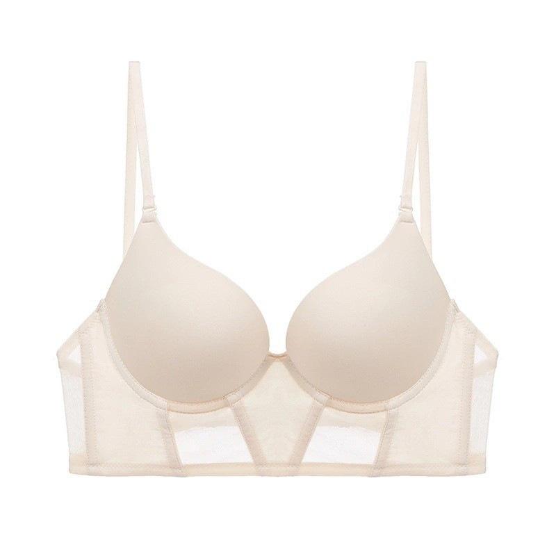 French U-shaped smooth-faced seamless girls' underwear, sexy invisible beauty back, neck-hanging bra, small breasts show big gathering bra