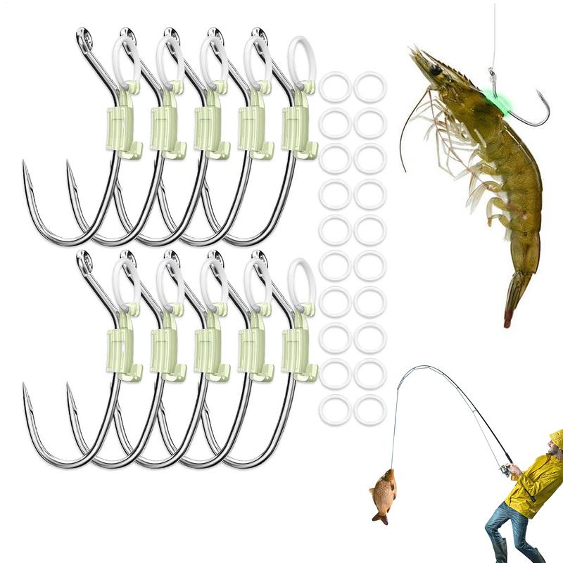 10pcs Shrimp Walker Luminous Baitholder Barbed and Perforated Carbon Steel Fishing Hooks For Carrying Live Shrimp Lures Hooks