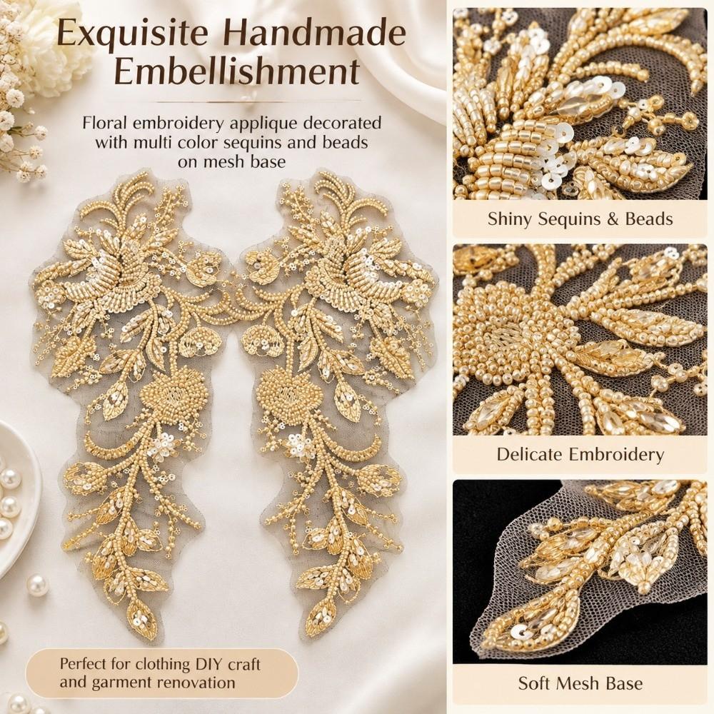 Floral Pattern Embroidery Applique Beaded Sequin Sewing Applique Exquisite Cloth Patch Sewing DIY