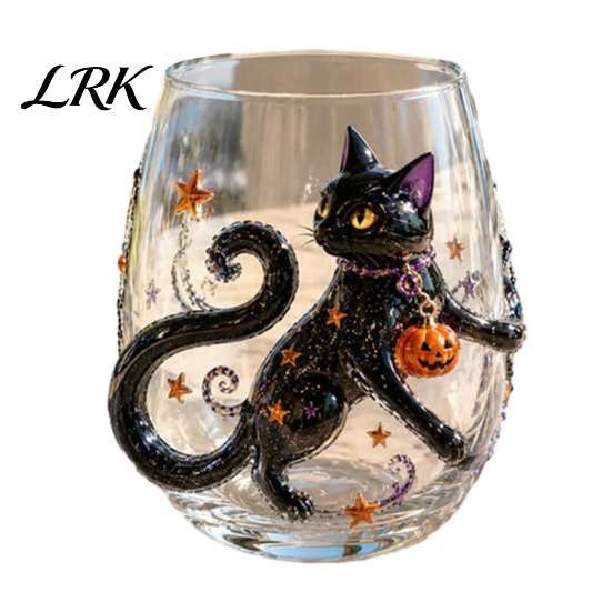 Graviertes saisonales Trinkgeschirr Halloween Glasbecher, Geprägter Kürbis Geist Katze Fledermaus Trinkglas, Herbst Tischdekorationen Gruselige Stiellose Getränke
