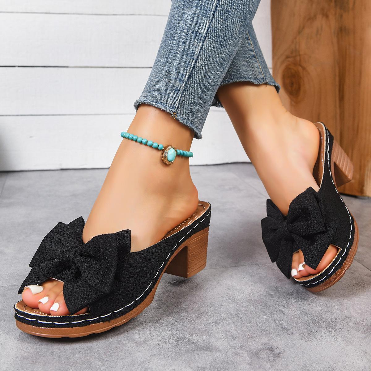 

Large Size Women’s Wedge Sandals, Fabric Peep Toe Chunky Heel Slides, Comfortable Summer Beach Shoes 36 чёрный