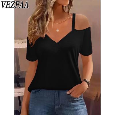 Damesmode Casual Zomer Lente Effen Kleur Print Korte Mouw V-hals Blouses & Shirts