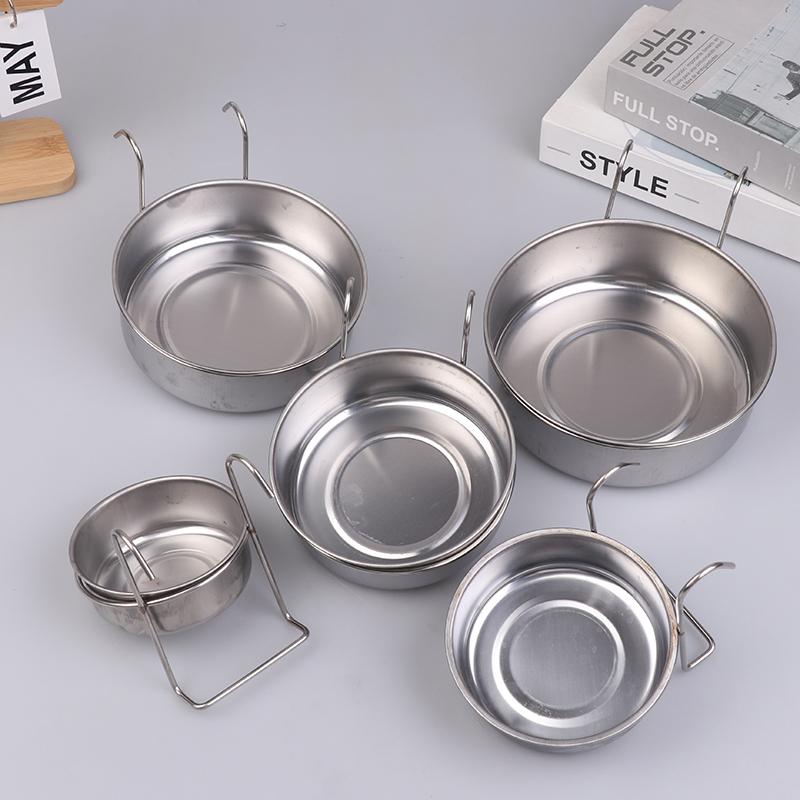 Household 10-18cm Crate Dog Cat Bowl Stainless Steel Hanging Pet Cage Bowl Food Water Feeder Coop Cup For Cat Puppy Birds Rats