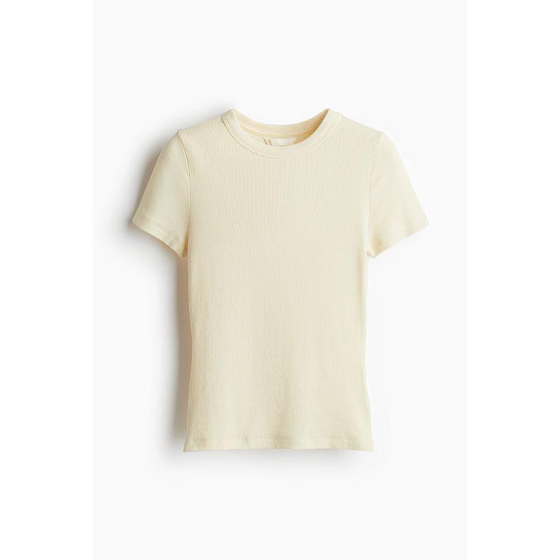 

Женская футболка HM 2025 Осень Новое поступление Слим Сексуальная Прямая круглый вырез Короткий рукав Мягкий Удобный Топ 1157799 Light yellow 155/80