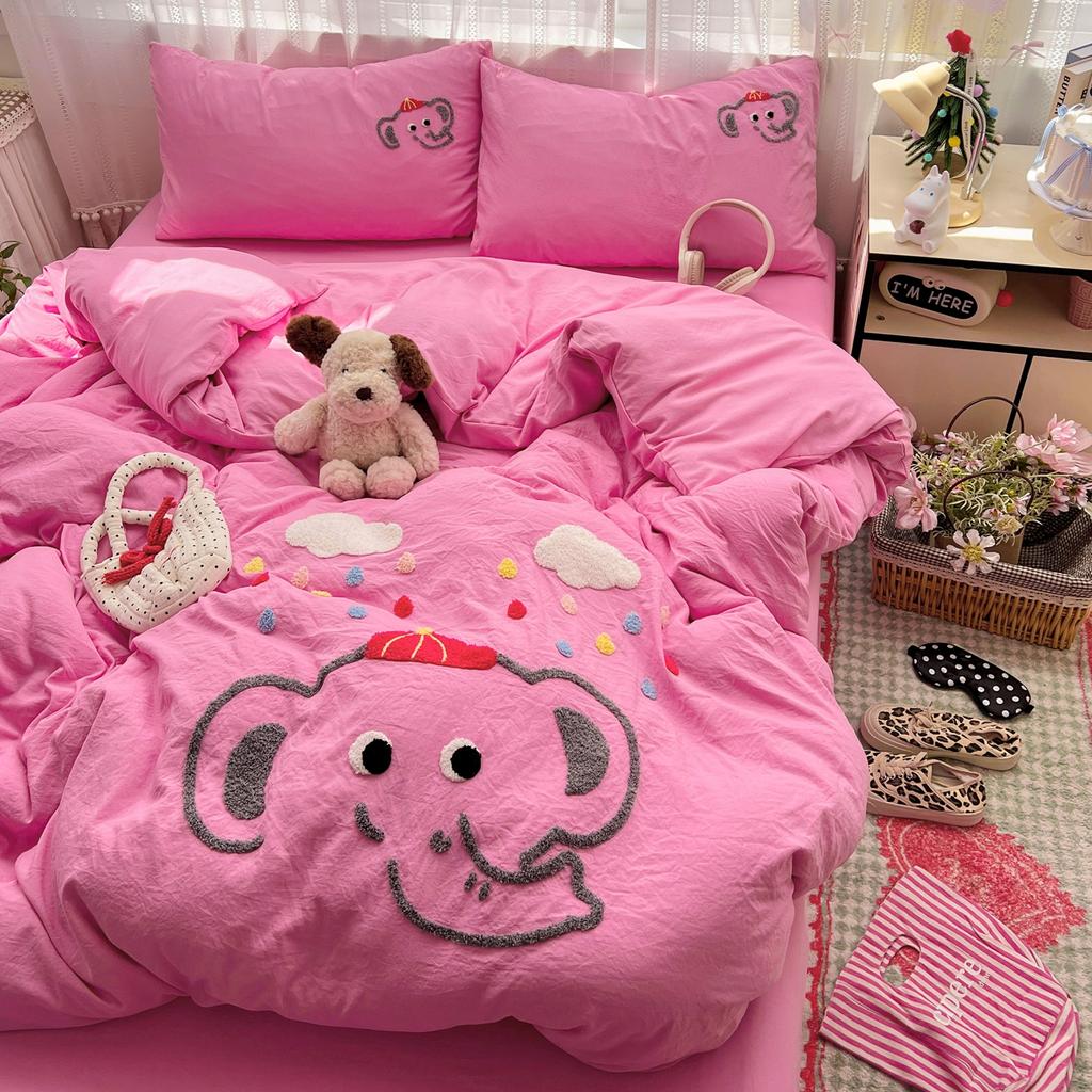 High Count High-Density Fabric Towel Embroidery Cartoon Four-Piece Bedding Set