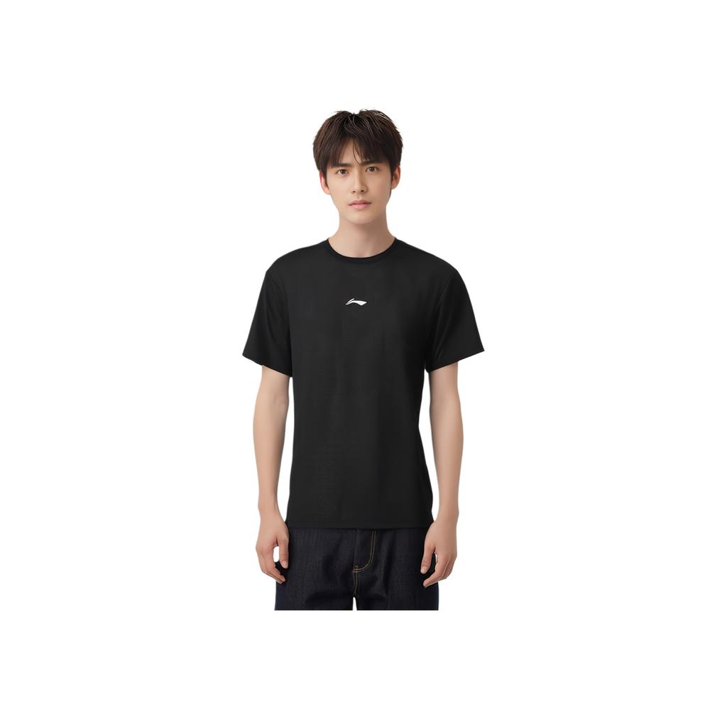 Li-Ning Serie Fitness Stampa Lettere Traspirante Asciugatura Rapida Girocollo Manica Corta T-Shirt Uomo Top Nero ATSU425-1