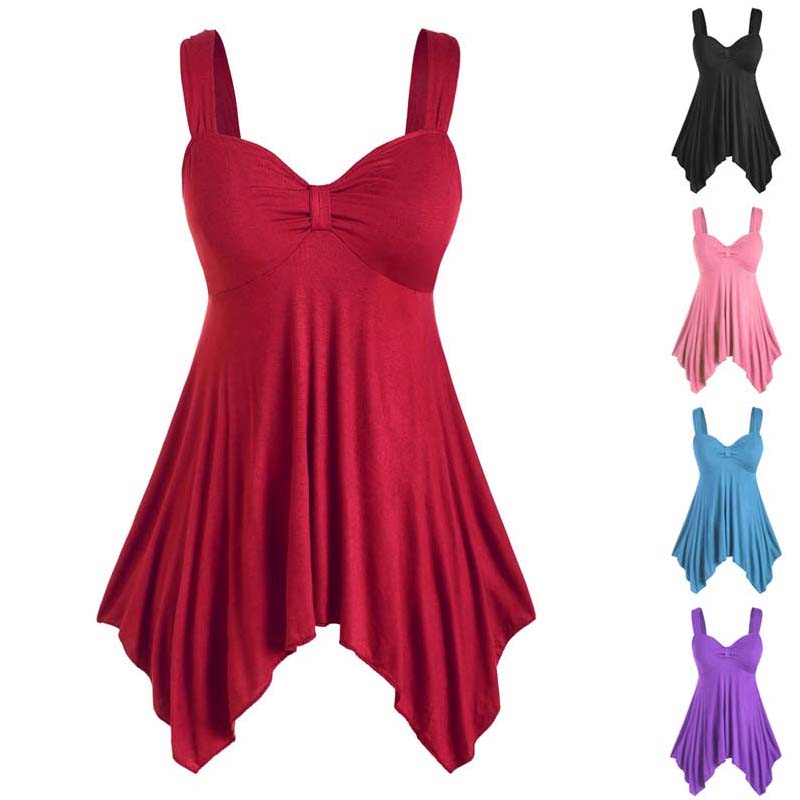 

Летний случайный фронт Узел Хлопок без рукавов Нерегулярные Хем Танк Top