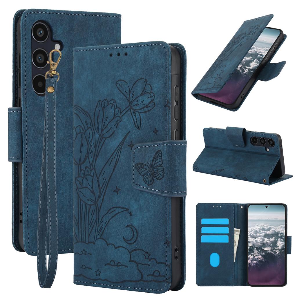For Samsung Galaxy A57 5G Case Flower Butterfly Leather Wallet Phone Cover with Hand Strap