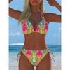 O Novo Fato de Banho Bikini Feminino Europeu e Americano com Estampa Dividida e Costura no Pescoço É Sexy