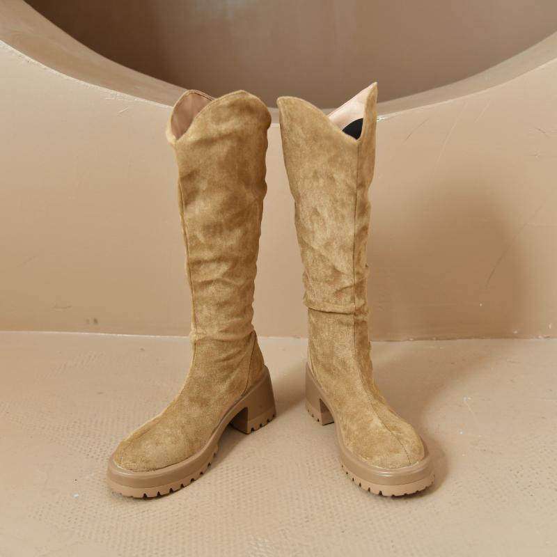 

2024 New Winter Designer Chelsea Boots Women Mid Heels Knee High Chunky Shoes Casual Platform Gladiator Goth Motorcycle Botas 35