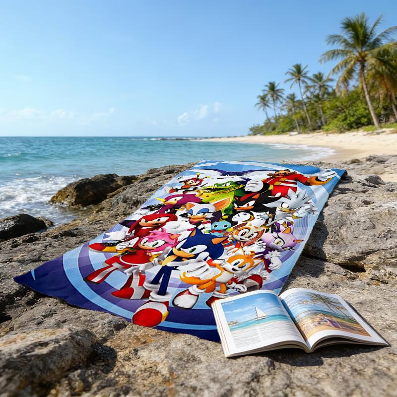 1pc Sonic5 Beach Towel, Beach and Seaside Swimming Pool Equipment, Fashion Pattern, Rectangular, Travel Essentials