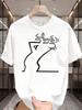 Unisex Summer Cotton Tee Minimalist Funny Deer Line Print Crew Neck Short Sleeve Casual Streetwear Loose Fashion Daily Unisexs Tops