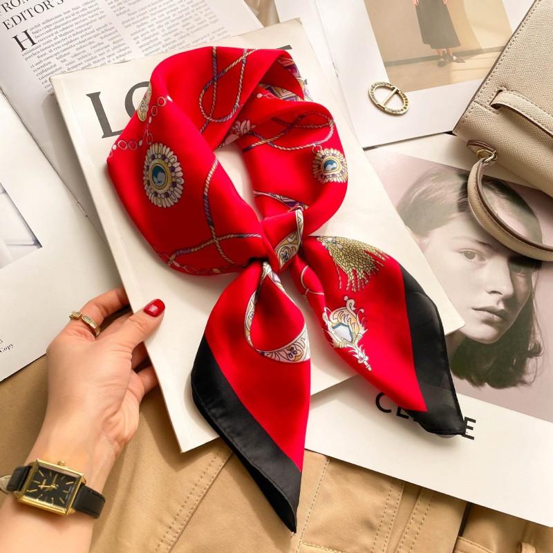 Elegant Silk-Like Square Scarf Women Korean Style Print Neck Lightweight 70x70cm Nylon Fashion Accessory