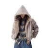 Ladies's American Retro Fur Collar Hooded Jacket  Y2K Streetwear Winter Velvet Thickened Warm Harajuku Loose Casual Jacket