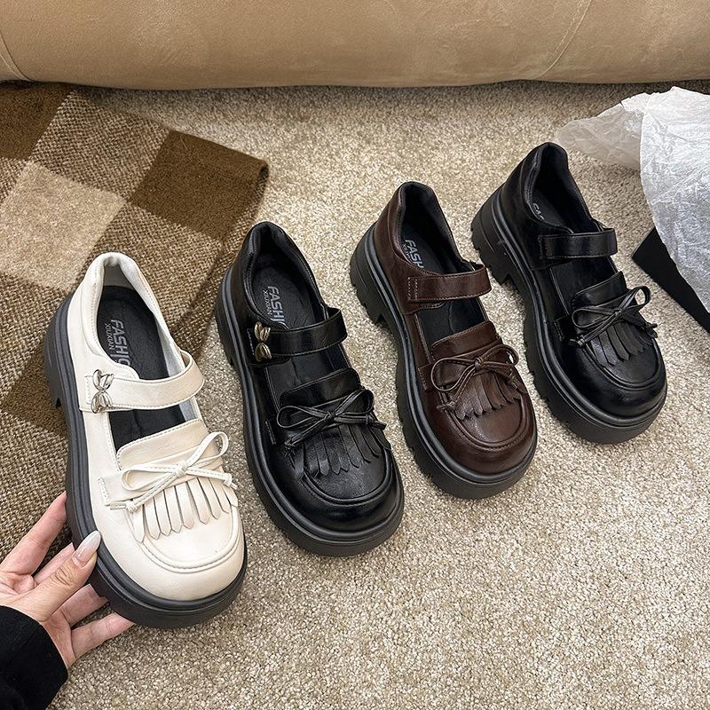 Zapatos de plataforma pequeños de cuero retro marrones para mujer, novedad de primavera, para llevar con falda, Mary Jane, zapatos de un solo color