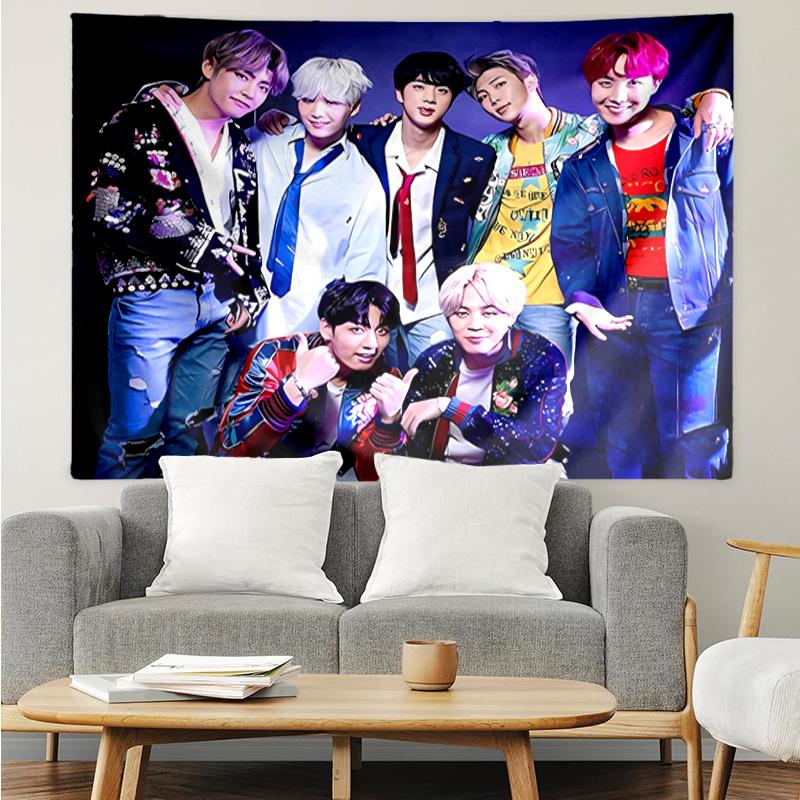 Kpop BTS1 Tapestry for Bedroom Aesthetic Classroom Tapestries Wall Hanging for Living Room Dorm Office,Ideal Creative Gift
