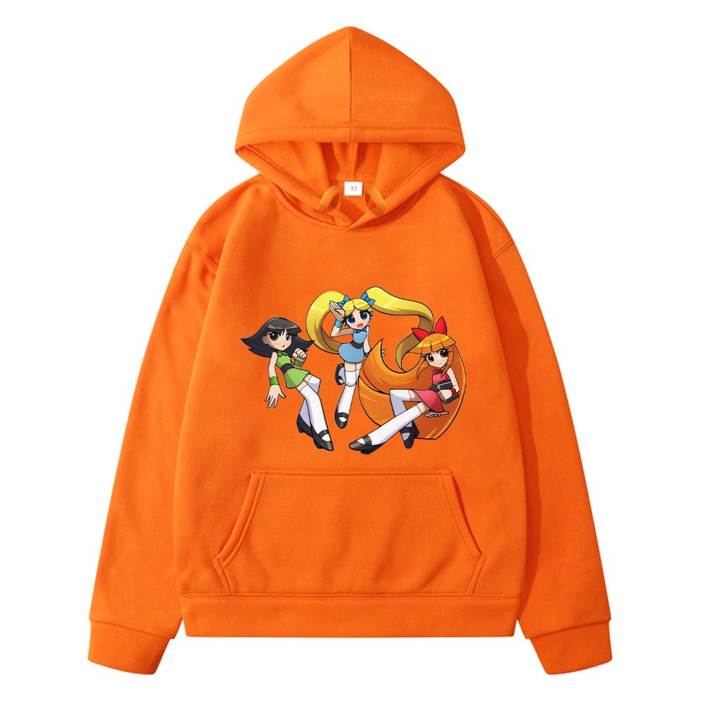 Powerpuff Girls Print Kawaii Hoodies Jacket Pullover Anime Hoodie Fleece Sweatshirt Y2k Sudadera Girls Outfit Boys Clothing