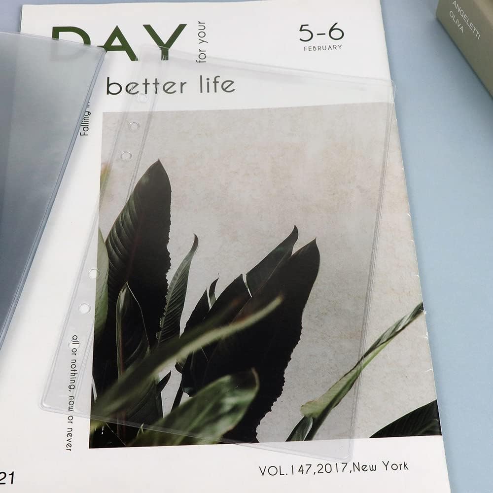 Mogoostry A5 Clear Sheet Protectors 12 Pack 4.9 x 8 Inch Plastic Sleeves Top Open Paper Protector for 6 Ring Binders, Acid-Free, Archival Safe