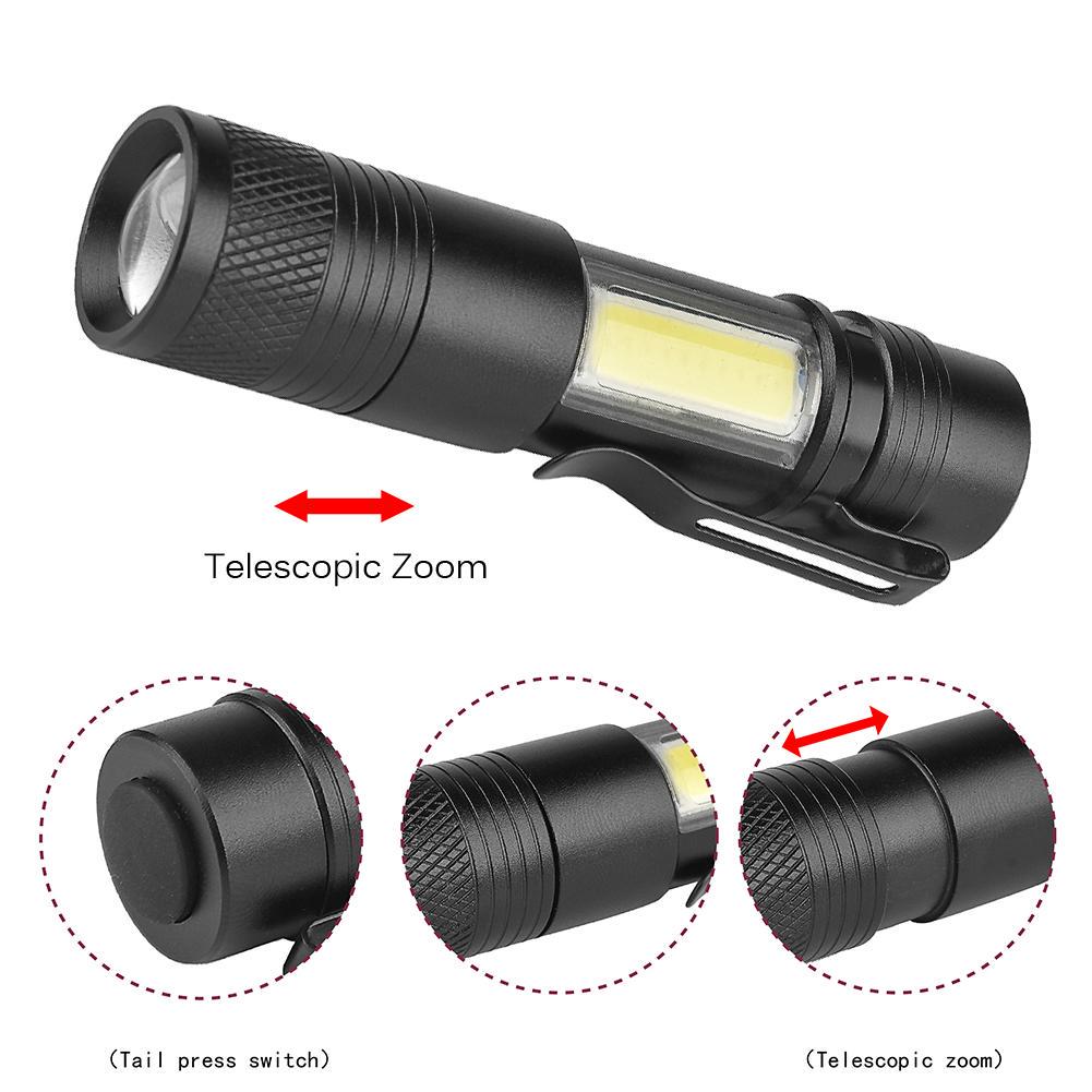 Portable Mini Glare Flashlight XPE Q5 COB LED Clip 14500//AA Torch Light Lamp