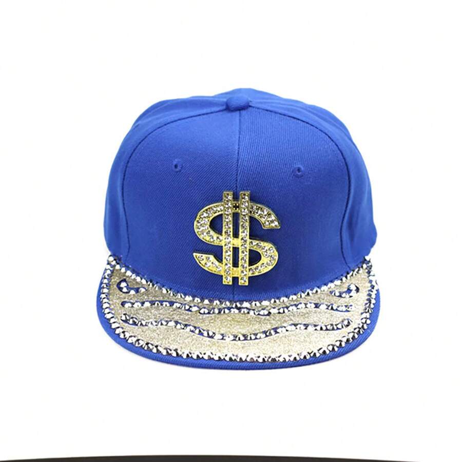 Hip Hop Snapback Cap With Rhinestone Dollar Sign Embellishment Unisex Streetwear Hat