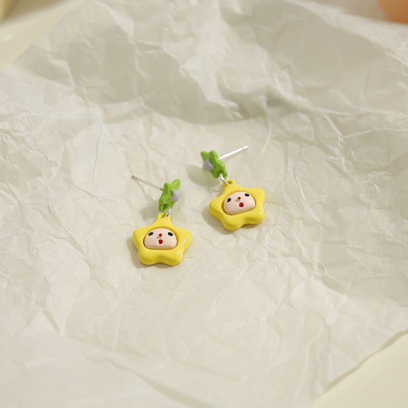 

Sterling Silver Stud Earrings Women s Anti-Allergy Small Childlike Cartoon Yellow five-pointed star-a pair
