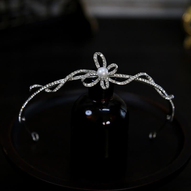 Корейский Новый Стиль Изысканный Компактный Простой Жемчужный Бант Невеста Свадебная Корона Тиара Корона Тиара