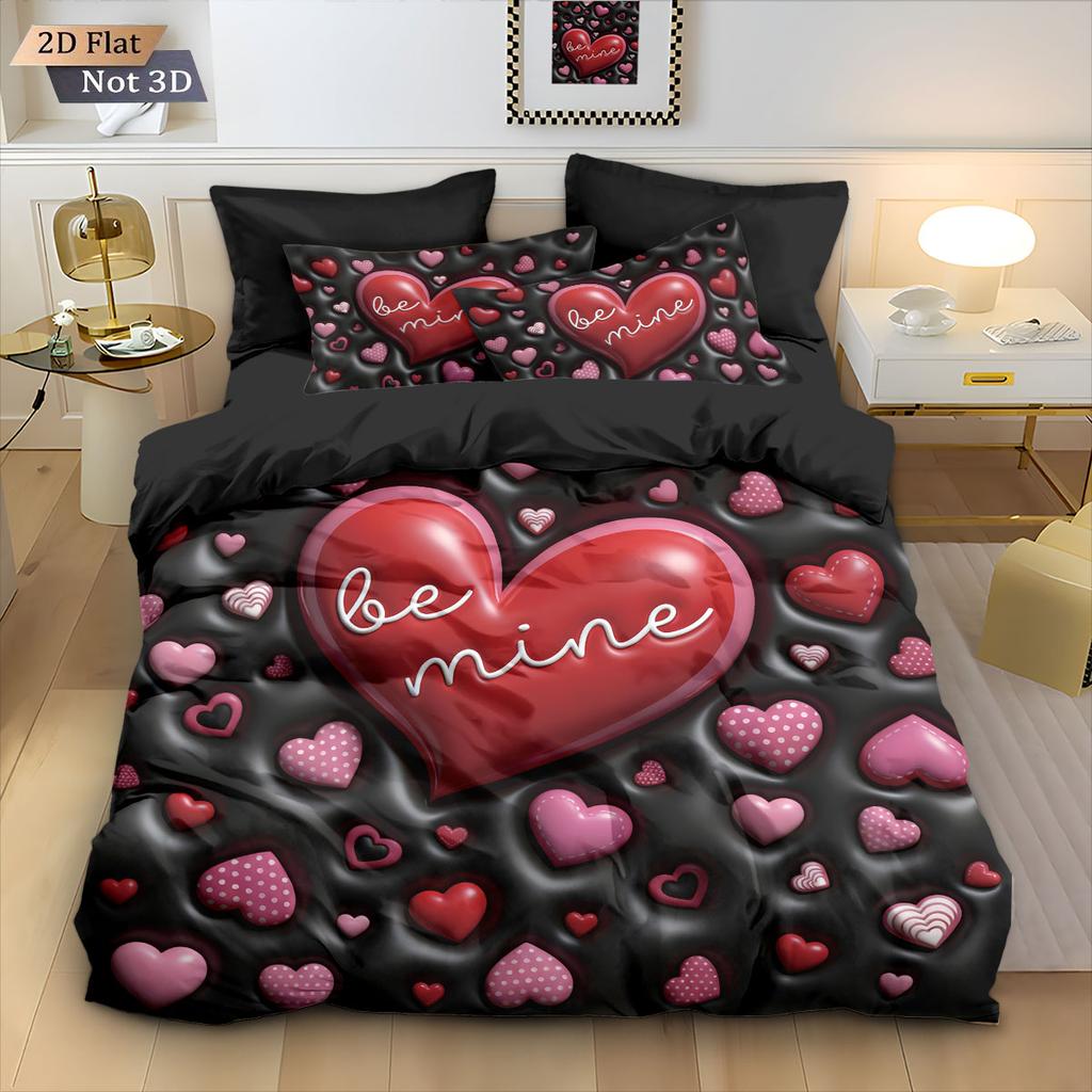 3pcs Valentine's Day Romantic Love Imitation 3D Print Coreles Down Duvet Cover Set Multi Size Bedrom Beding Decoration