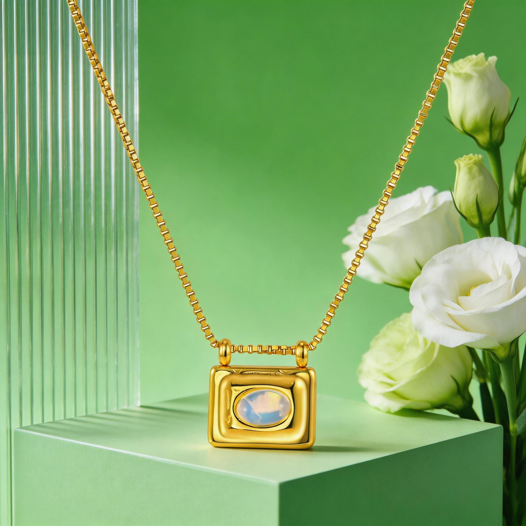 

Rectangular Natural Stone Pendant Necklace for Women Stainless Steel Natural Opal Texture Necklaces Gold Plated Jewelry Gift