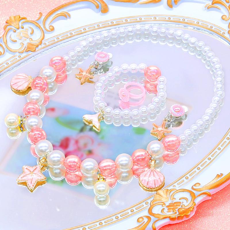 Cross-border children's jewelry pearl alloy starfish shell unicorn necklace bracelet ear clip ring DIY jewelry cover