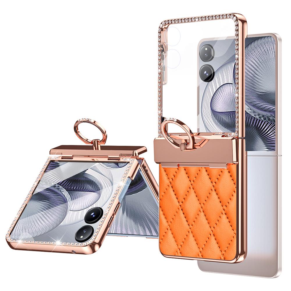 For Xiaomi Mix Flip 2 Case Ring Holder Rhinestone Leather+PC Cover with Rear Screen Film