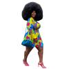 Dámský módní sexy dvoudílný oblek plus size s klopami a barevným potiskem