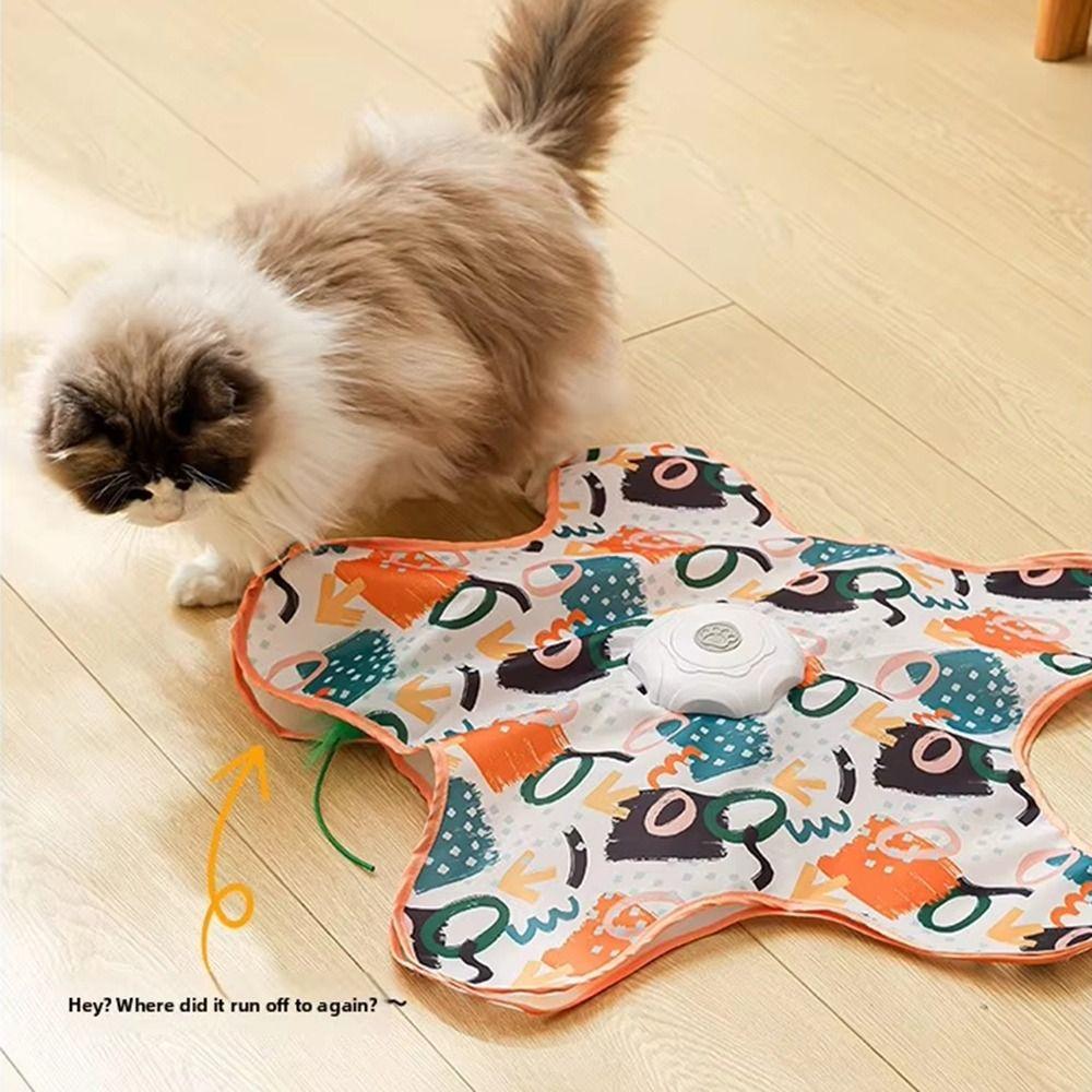 Built-in Feathers Interactive Cat Toy Auto-Rotating Disc Automatic Cat Teaser Pet Play