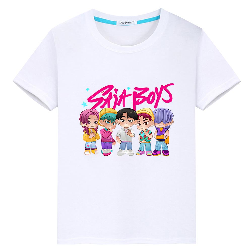 t shirt for kids boy 10year Saja Boys Print Cute Tops y2k kpop demon hunters Kawaii Tees 100%Cotton anime Short girls clothes