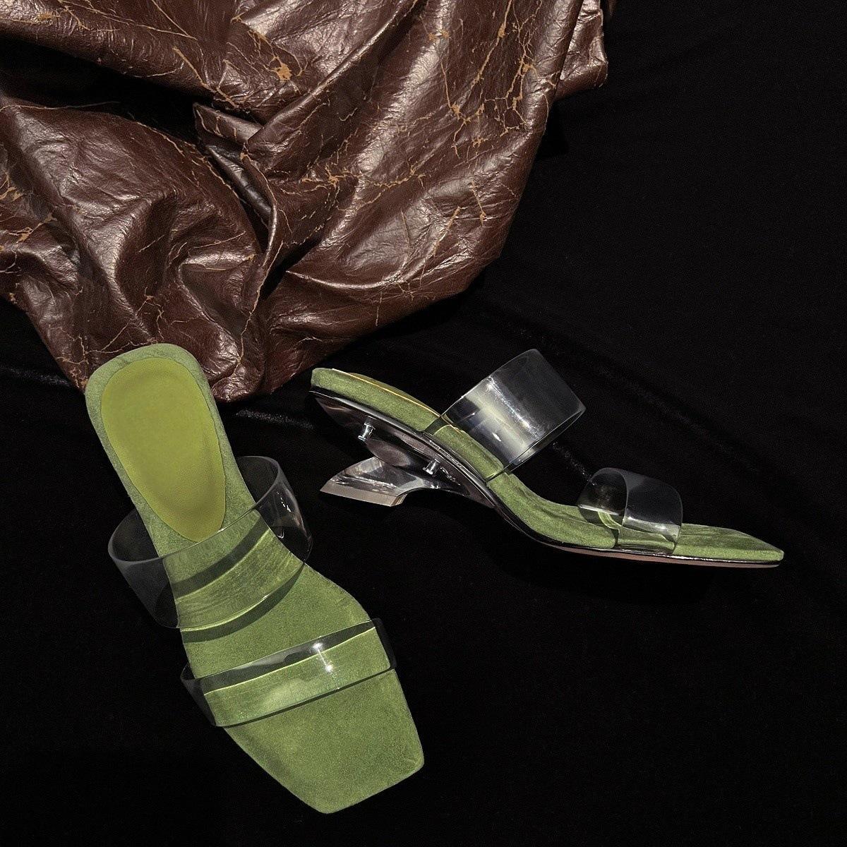 

Retro transparent high heels green beautiful not tired feet cool slippers women wear super soft wedge sandals 39 зелений