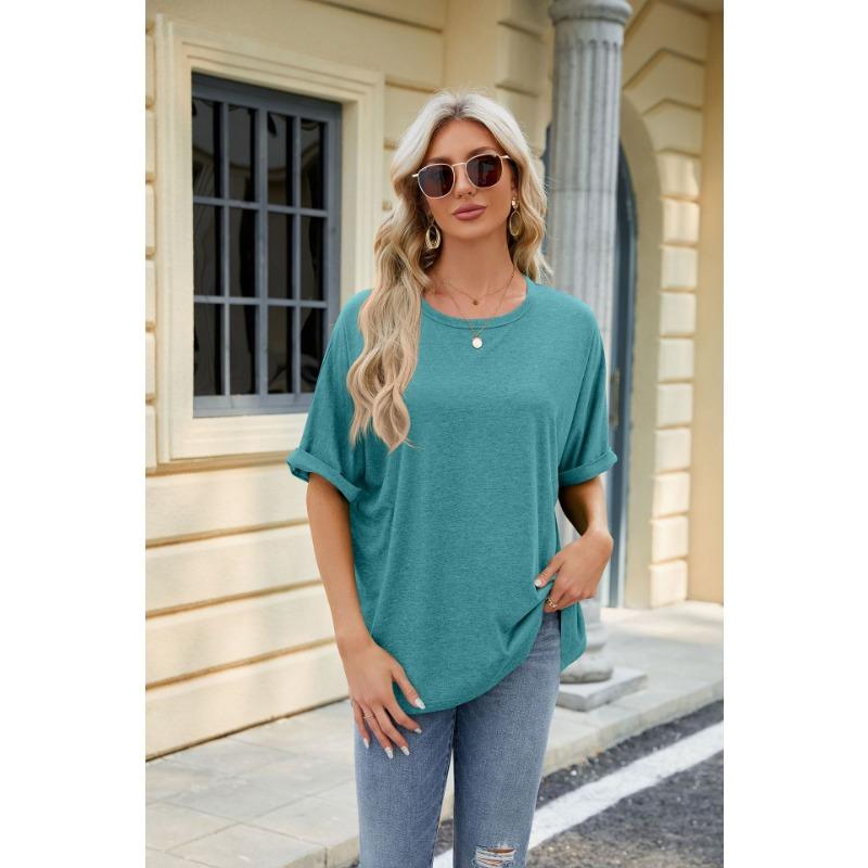 Summer New Women's T-shirt Solid Color Round Neck Loose Short-sleeved T-shirt Tops
