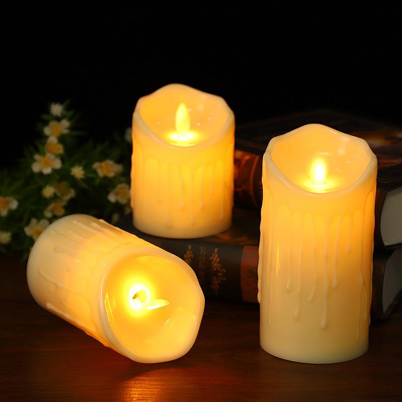 Flameless LED Pillar Candles with Dripping Wax Flickering Warm Light Battery Operated for Wedding Party Home Decor