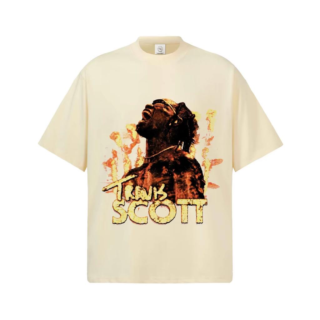 Travis Scott Flame Graphic T-Shirt Unisex Oversized Hip Hop Casual Cotton Short Sleeve Urban Streetwear Trendy for Daily