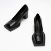 Fashion Luxury Designer Women's Pumps Sexy Square Toe Chunky Heel High Heels Black Soft Leather Elegant Evening Dress Shoes for Women