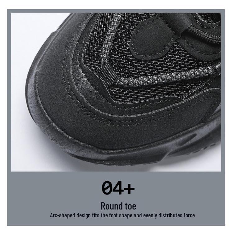 Spring Men's Breathable Thick-Soled Trendy Sneakers - Black Casual Versatile Running Shoes